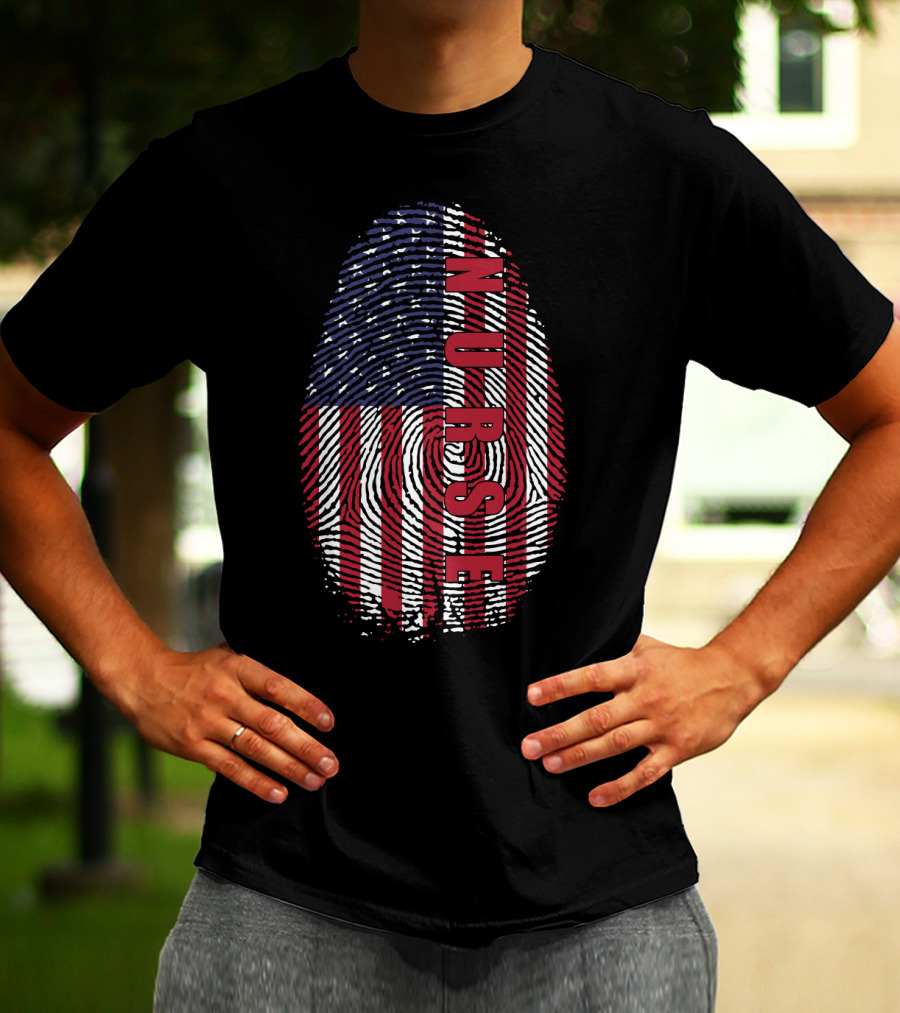 American Flag Fingerprint NURSE Patriotic T-Shirt