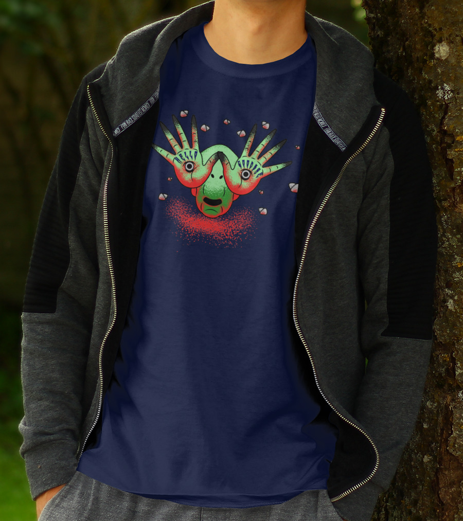 Halloween Gift Creepy Eyeball Creature With Hello Goodbye Hands T-Shirt