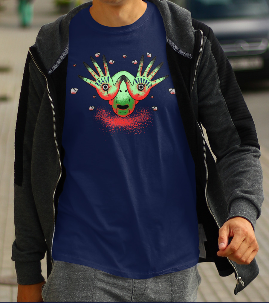 Halloween Gift Creepy Eyeball Creature With Hello Goodbye Hands T-Shirt