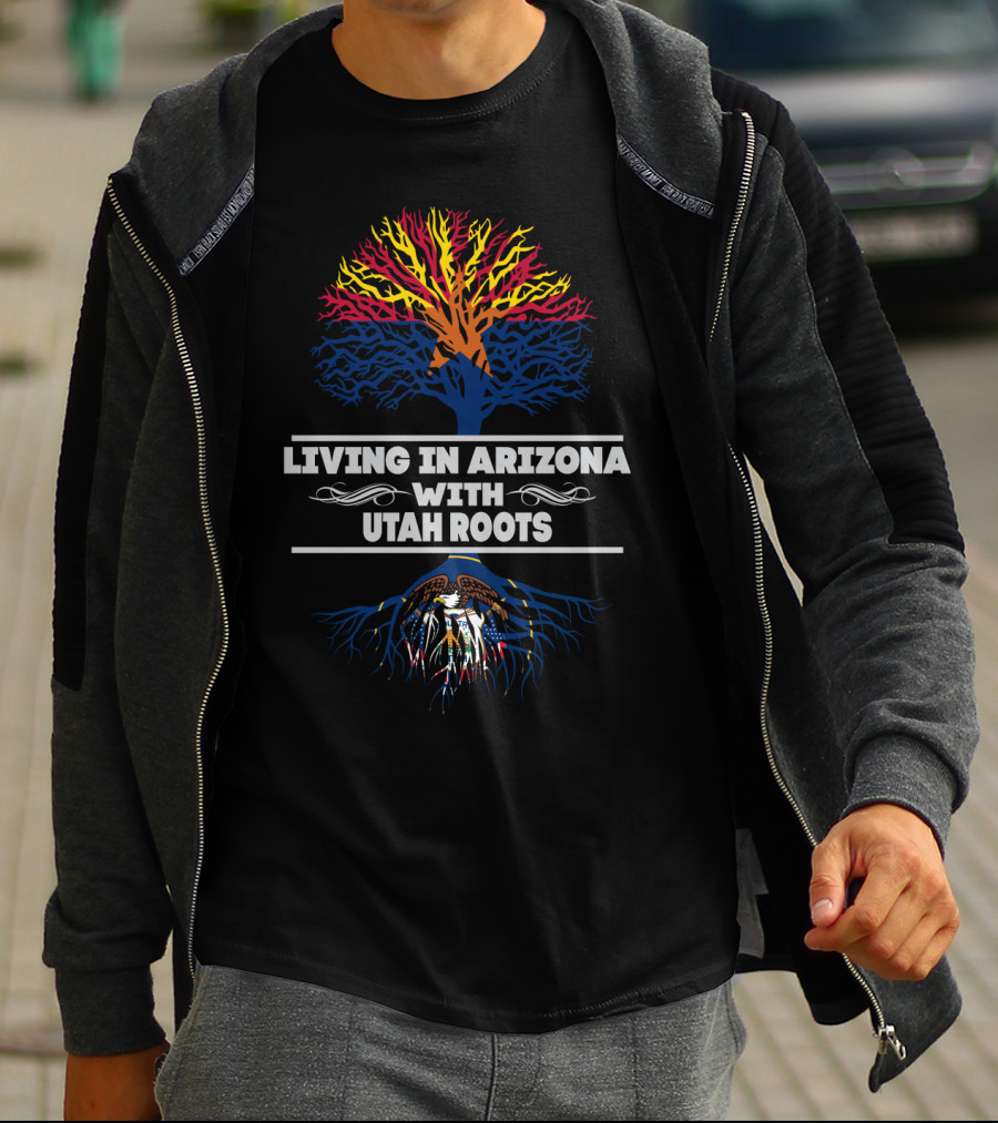 Living In Arizona With Utah Roots Reflective Tree And Eagle Heritage T-Shirt