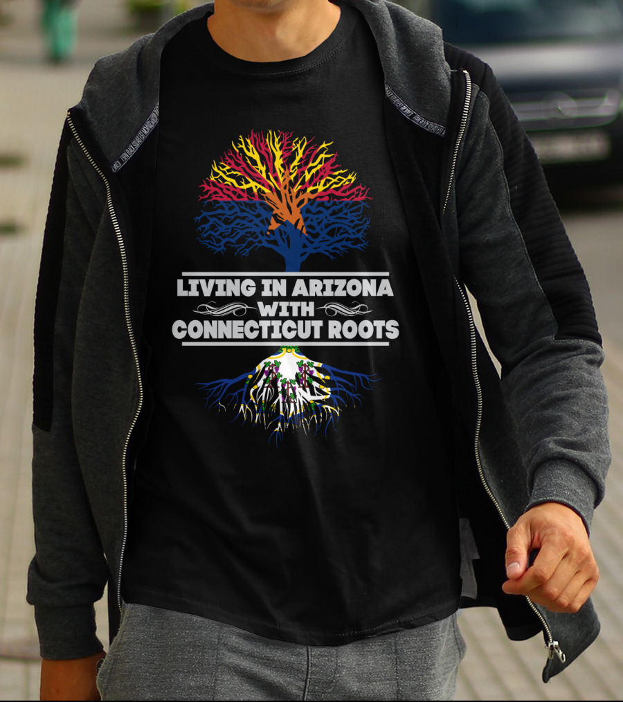 Living In Arizona With Connecticut Roots Vibrant Dual-State Tree T-Shirt