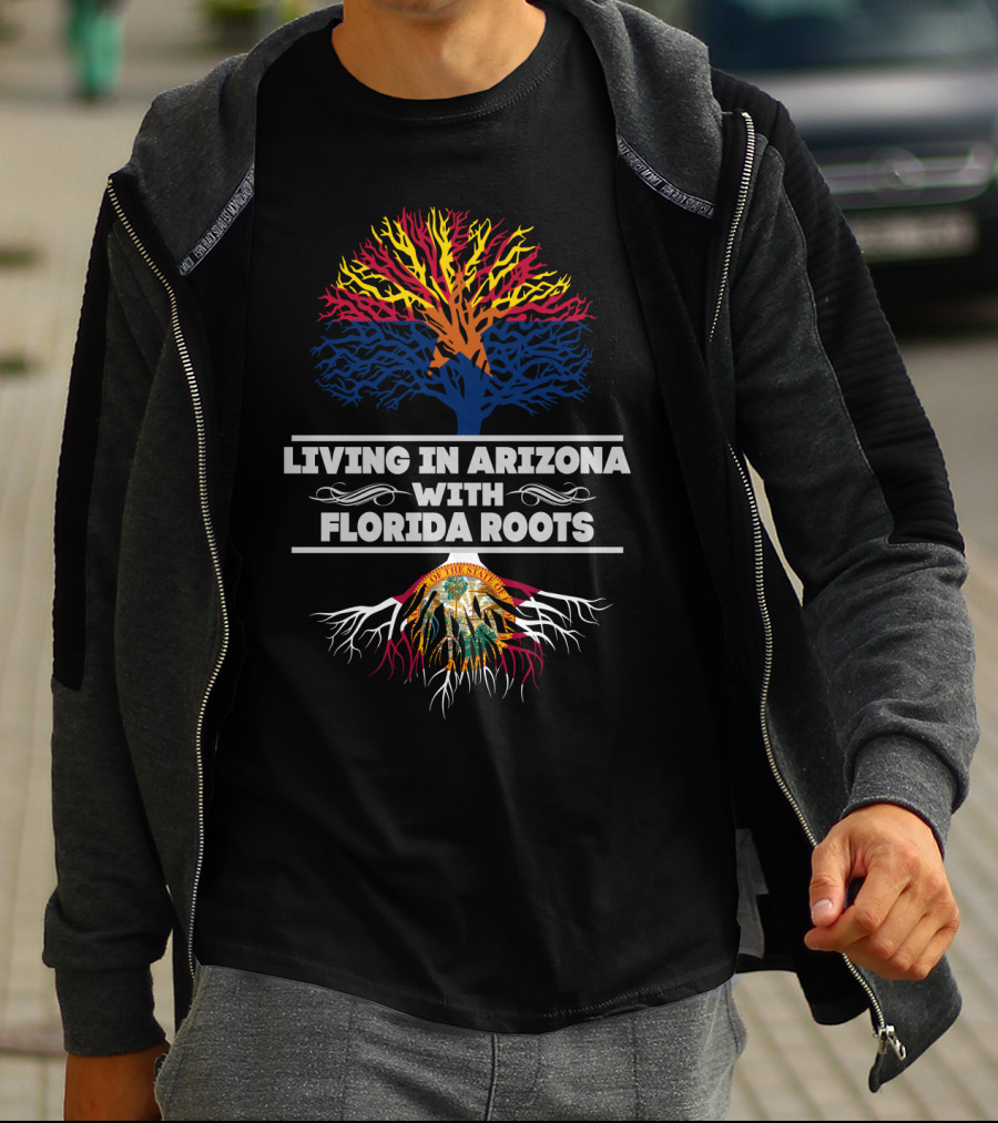 Celebrating State Pride: Living In Arizona With Deep Florida Roots And Bold Colorful Tree T-Shirt