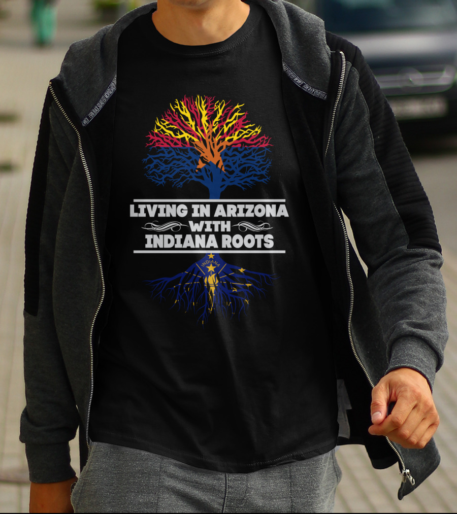 Living In Arizona With Indiana Roots Featuring Iconic State Flag Tree T-Shirt
