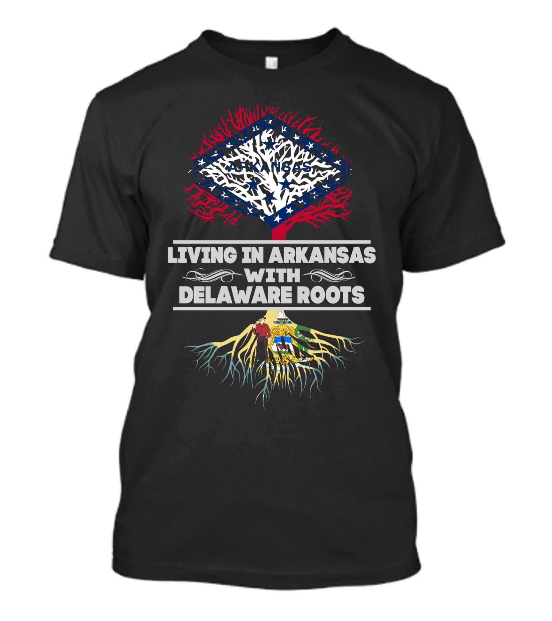 Arkansas Living With Delaware Heritage Featuring State Flag And Coat Of Arms T-Shirt