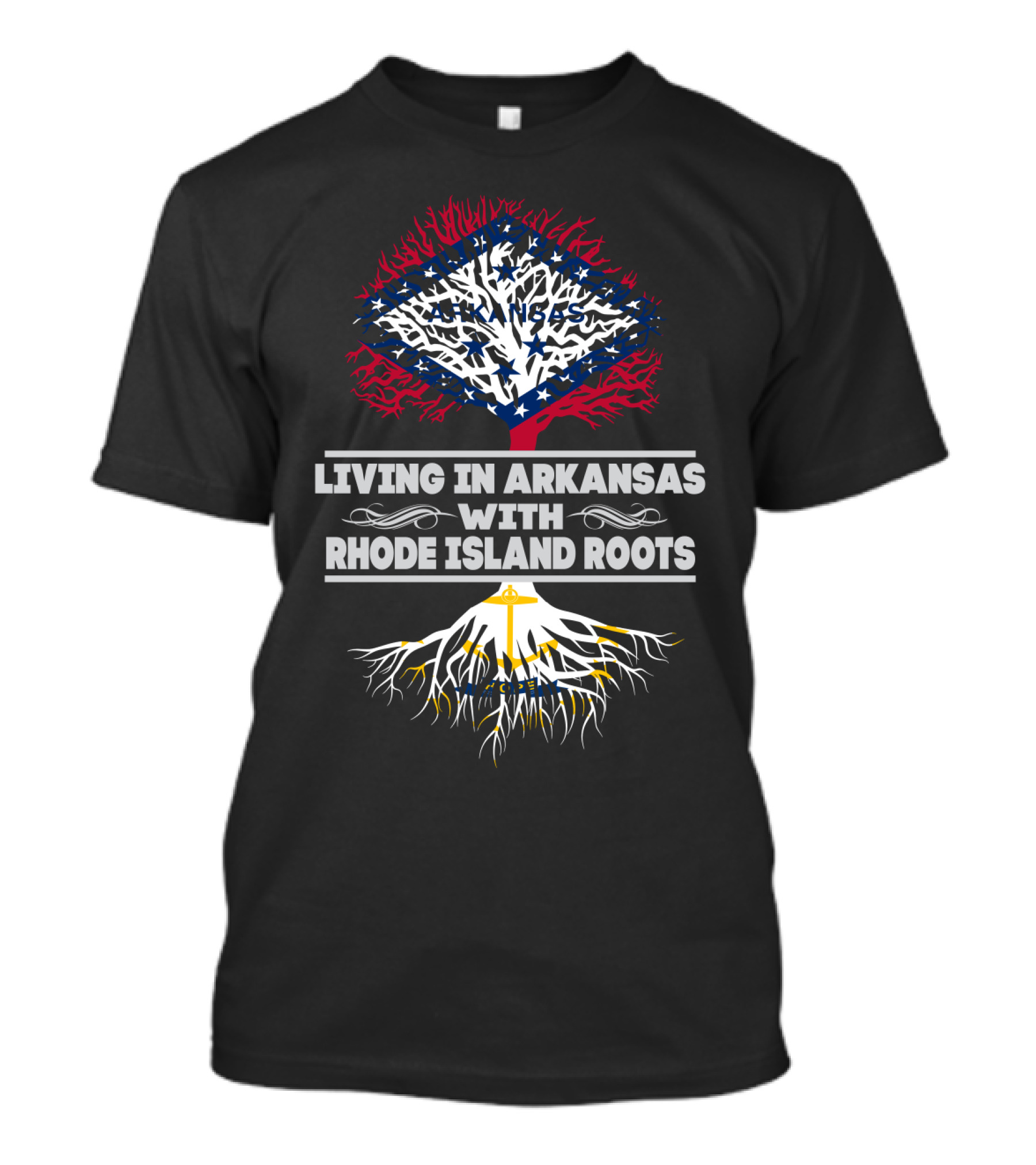 Living In Arkansas Pride With Rhode Island Heritage Tree T-Shirt