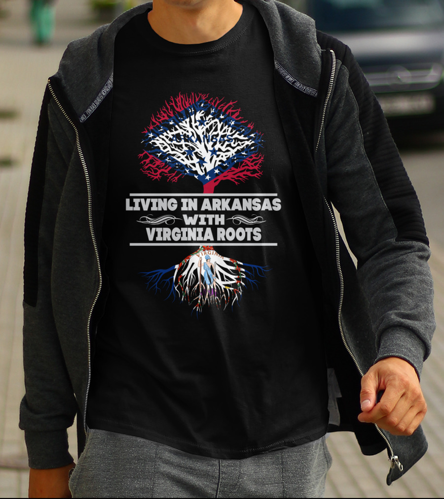 Living In Arkansas With Virginia Roots Featuring State Flag Tree T-Shirt
