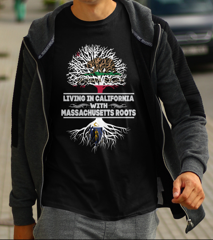 California Republic Bear And Tree Design With Massachusetts Roots T-Shirt