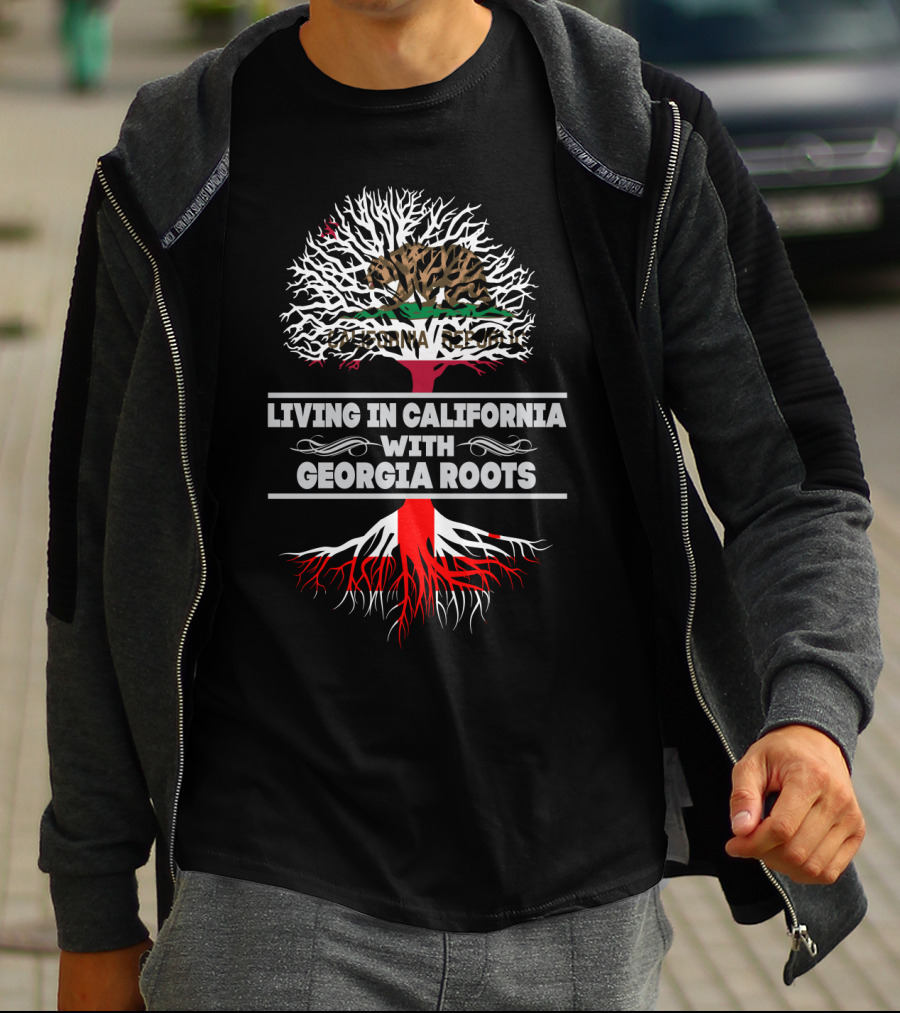 Living In California With Georgia Roots Bear Flag Tree T-Shirt