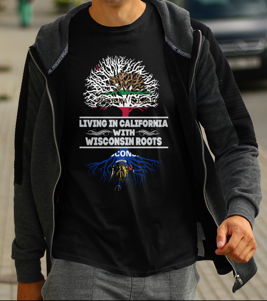 California Republic Bear And Tree With Wisconsin Roots And Flag Element Integration T-Shirt
