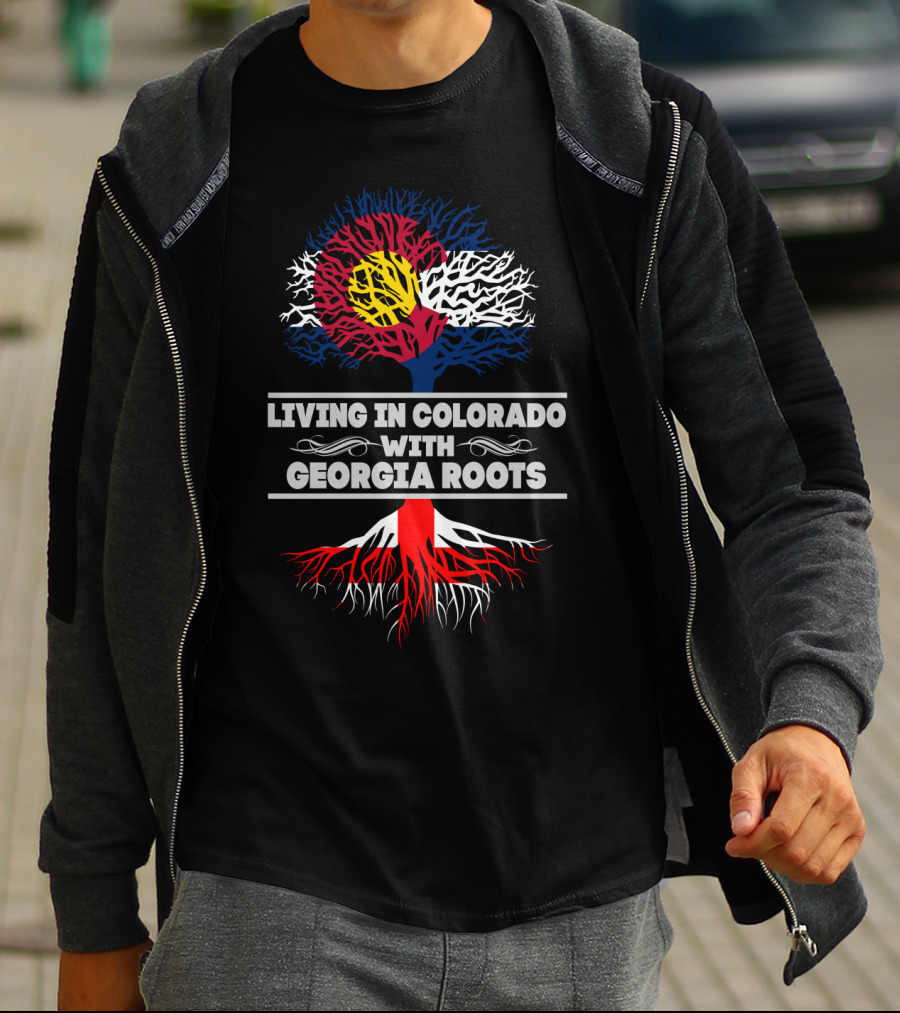 Living In Colorado With Georgia Roots Flag-Inspired Tree T-Shirt