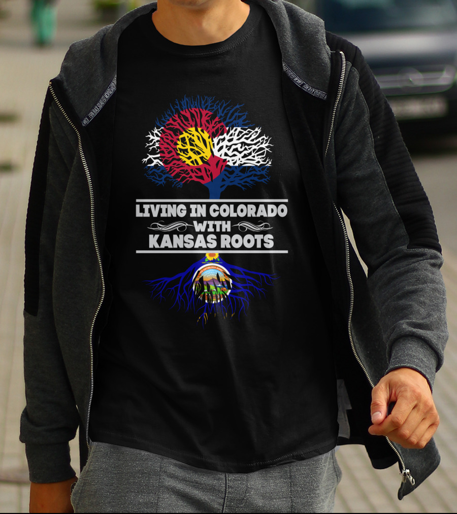 Colorado Flag Tree With Kansas Seal Roots - Living In Colorado With Kansas Roots T-Shirt