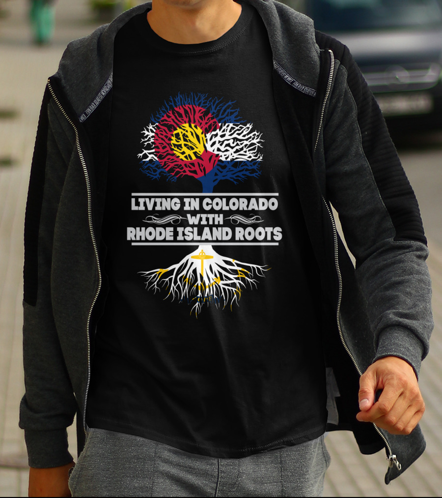 Colorado State Pride With Rhode Island Heritage Roots Flag Tree T-Shirt
