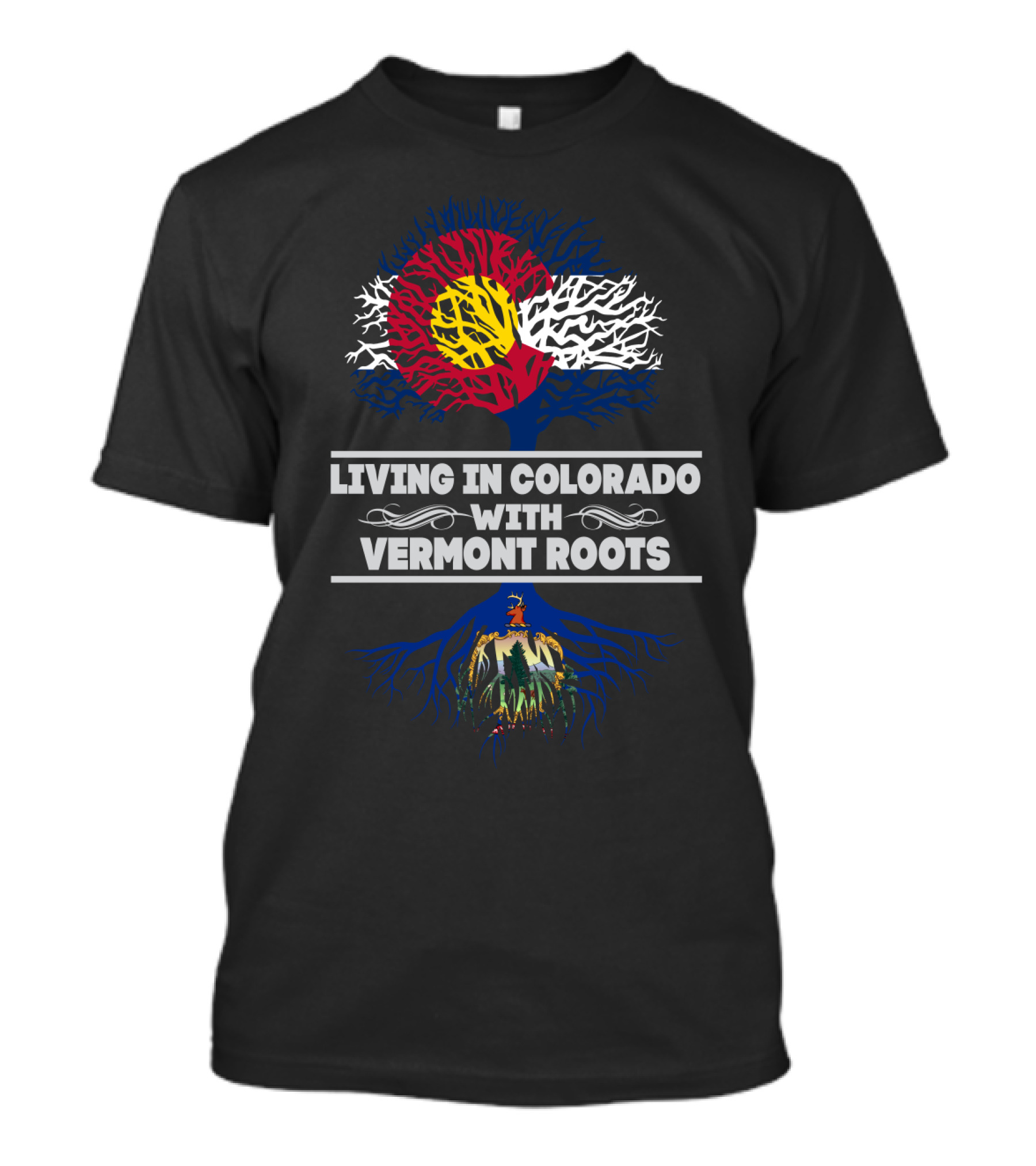 Colorado Flag Tree With Vermont Roots Symbolism For Residents T-Shirt