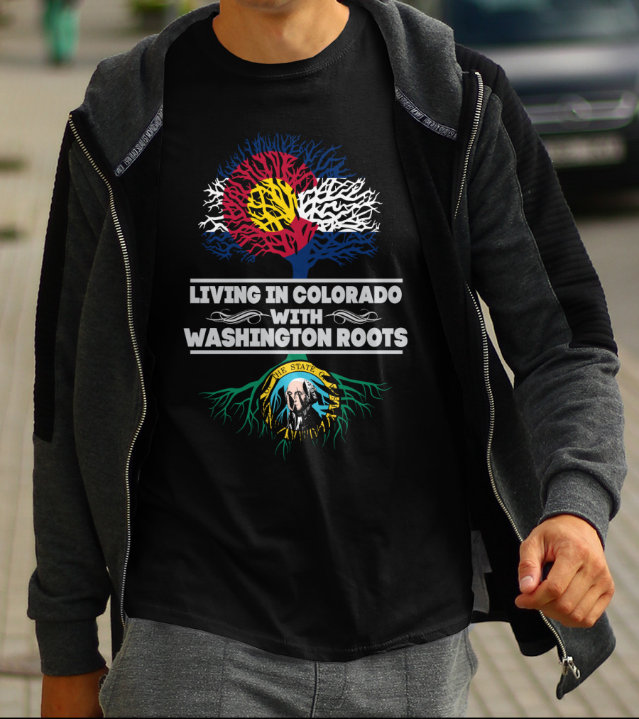 Colorado Flag Tree With Washington Seal Roots - Living In Colorado With Washington Roots T-Shirt