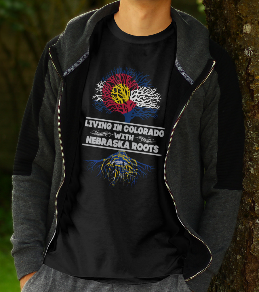 Colorado Flag Tree With Nebraska State Seal Roots - Living In Colorado With Nebraska Roots T-Shirt