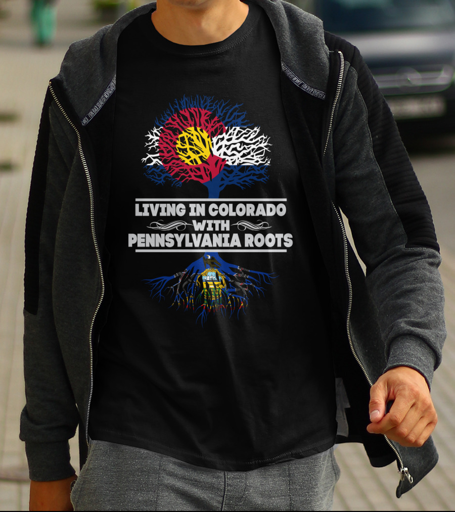 Colorado Pride Tree With Pennsylvania Heritage Roots And State Flag Elements T-Shirt