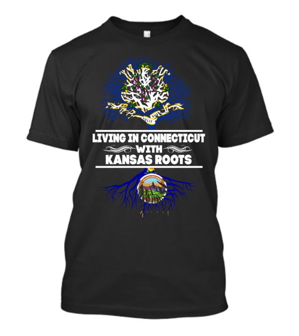 Connecticut Living Kansas Roots Tree Design With State Flags And Symbols T-Shirt