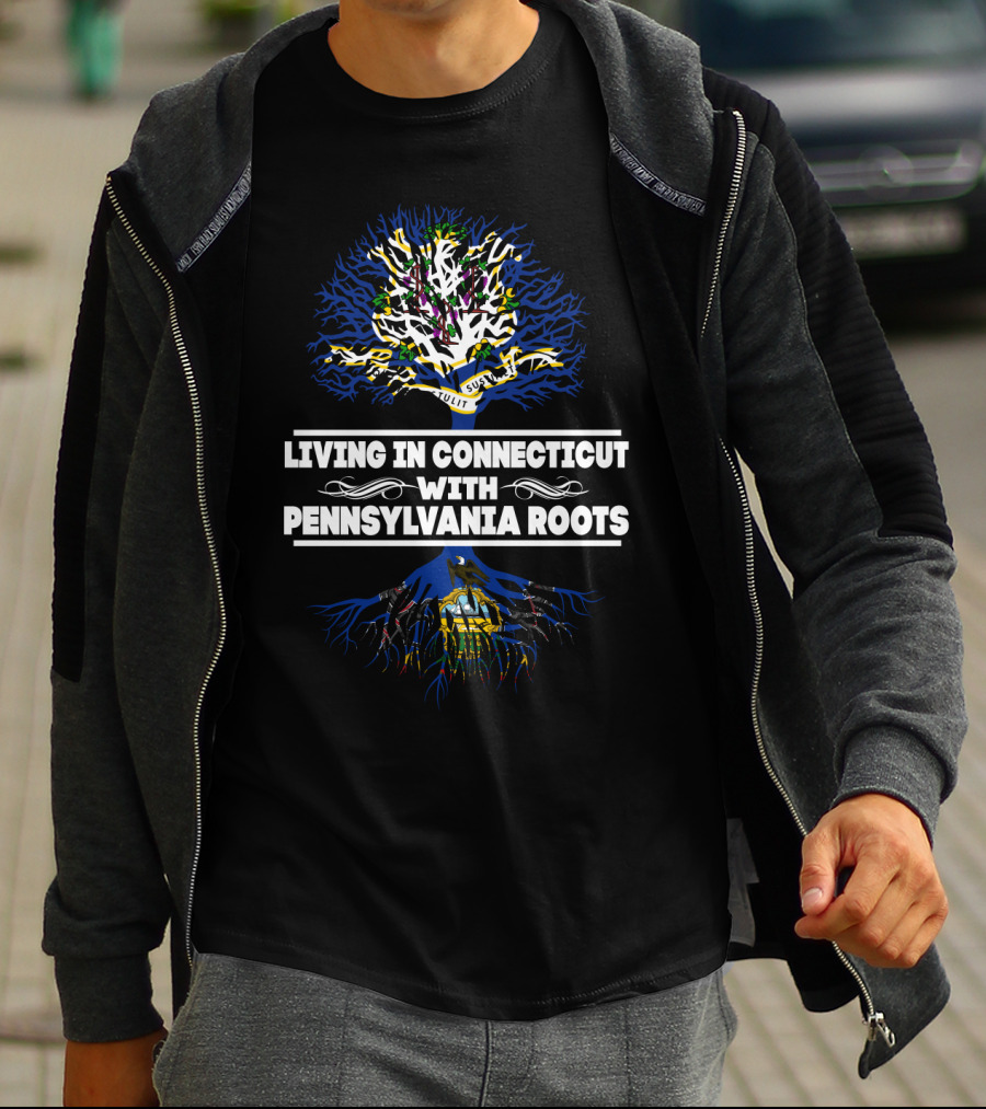 Connecticut Living Pennsylvania Roots Tree Design With Flag Elements T-Shirt