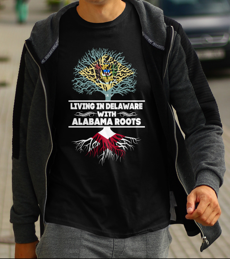 Delaware Living With Deep Alabama Roots Tree Design And State Symbols T-Shirt
