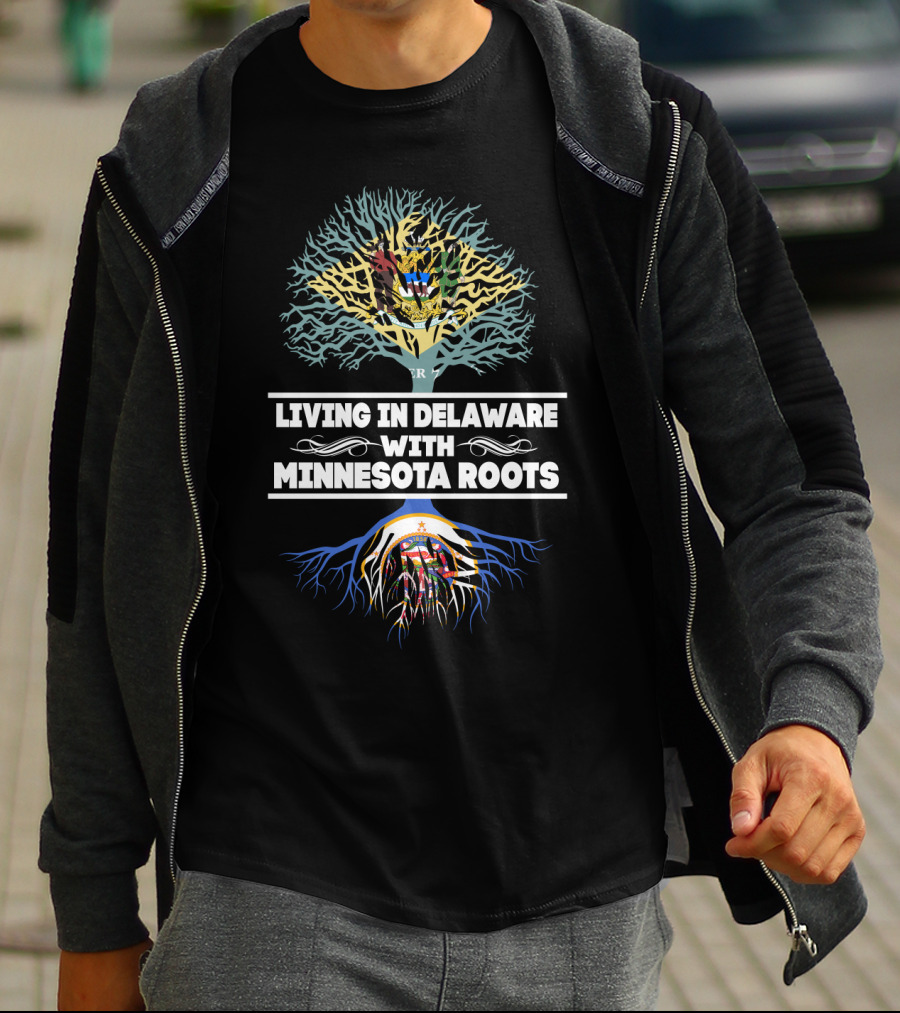 Delaware Resident Embracing Minnesota Heritage With State Flag Roots Tree T-Shirt