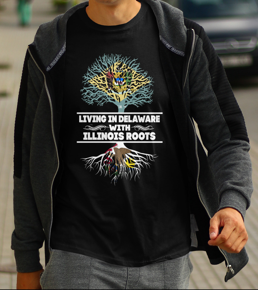 Dual State Identity: Living In Delaware With Illinois Roots T-Shirt