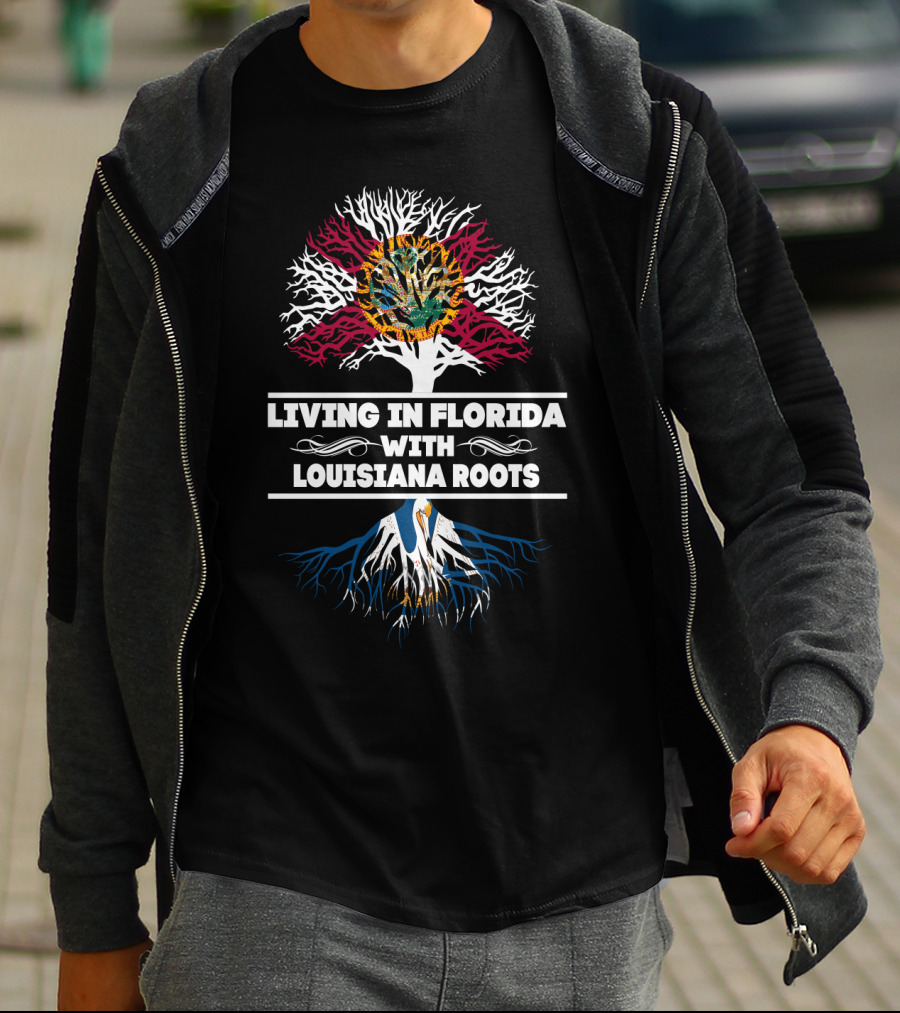 Living In Florida With Louisiana Roots State Flag Tree T-Shirt