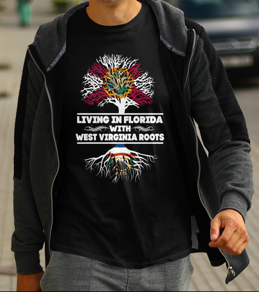 Living In Florida With West Virginia Roots State Seals Tree T-Shirt
