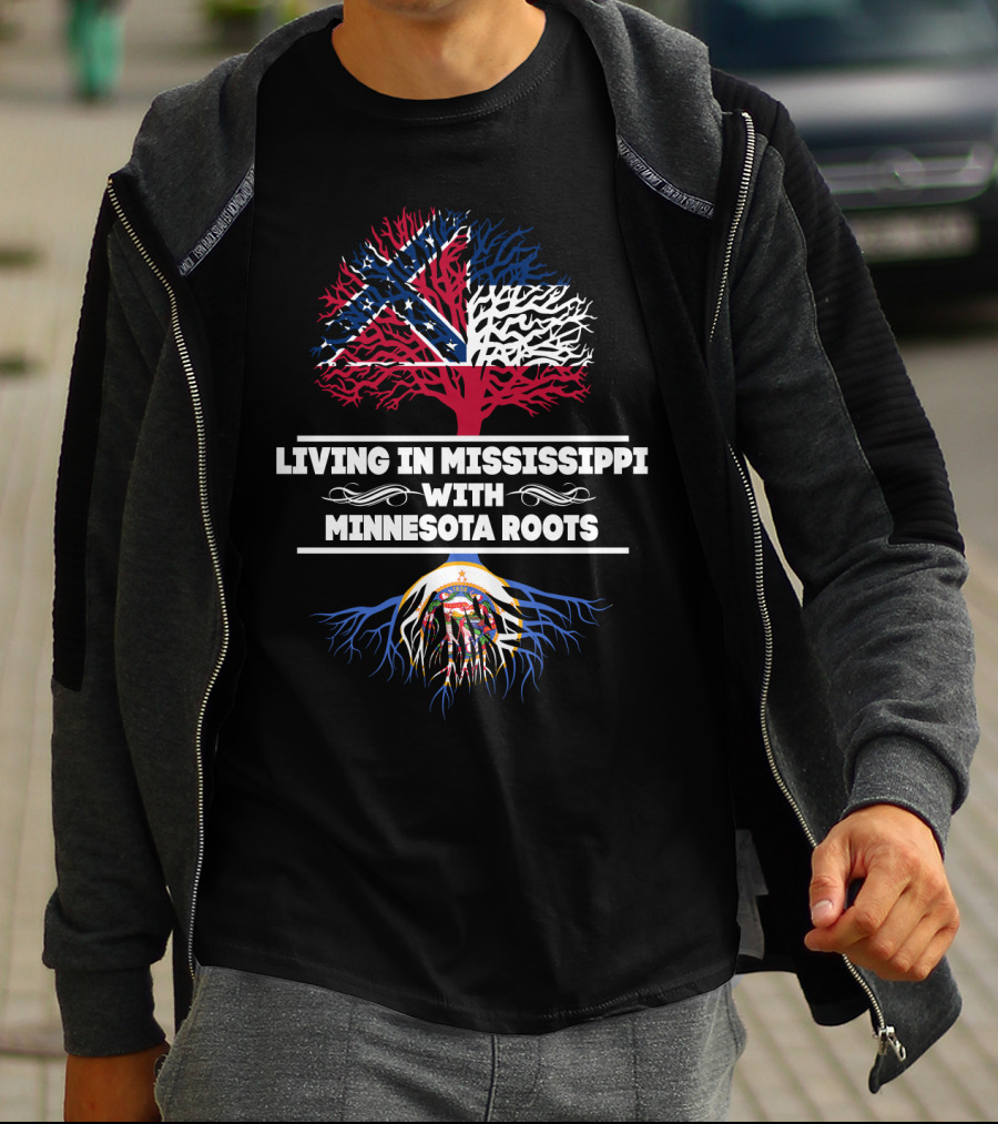 Living In Mississippi Embracing Minnesota Roots With State Flag Symbolism T-Shirt