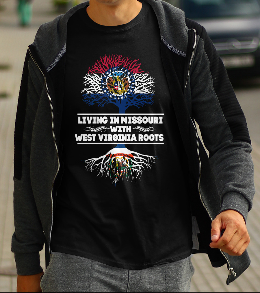 Missouri Connection With West Virginia Roots Symbolized By State Flags In Tree T-Shirt