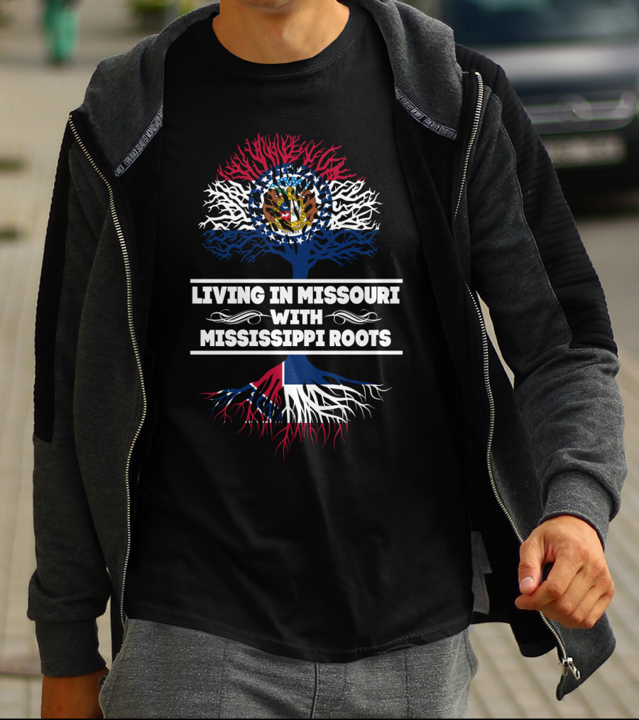 Missouri Heritage With Mississippi Roots Tree Design Featuring State Flags Iconography T-Shirt