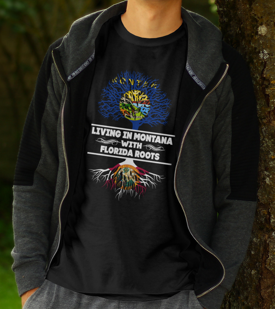 Montana Living With Florida Roots State Flag Tree Symbolism T-Shirt