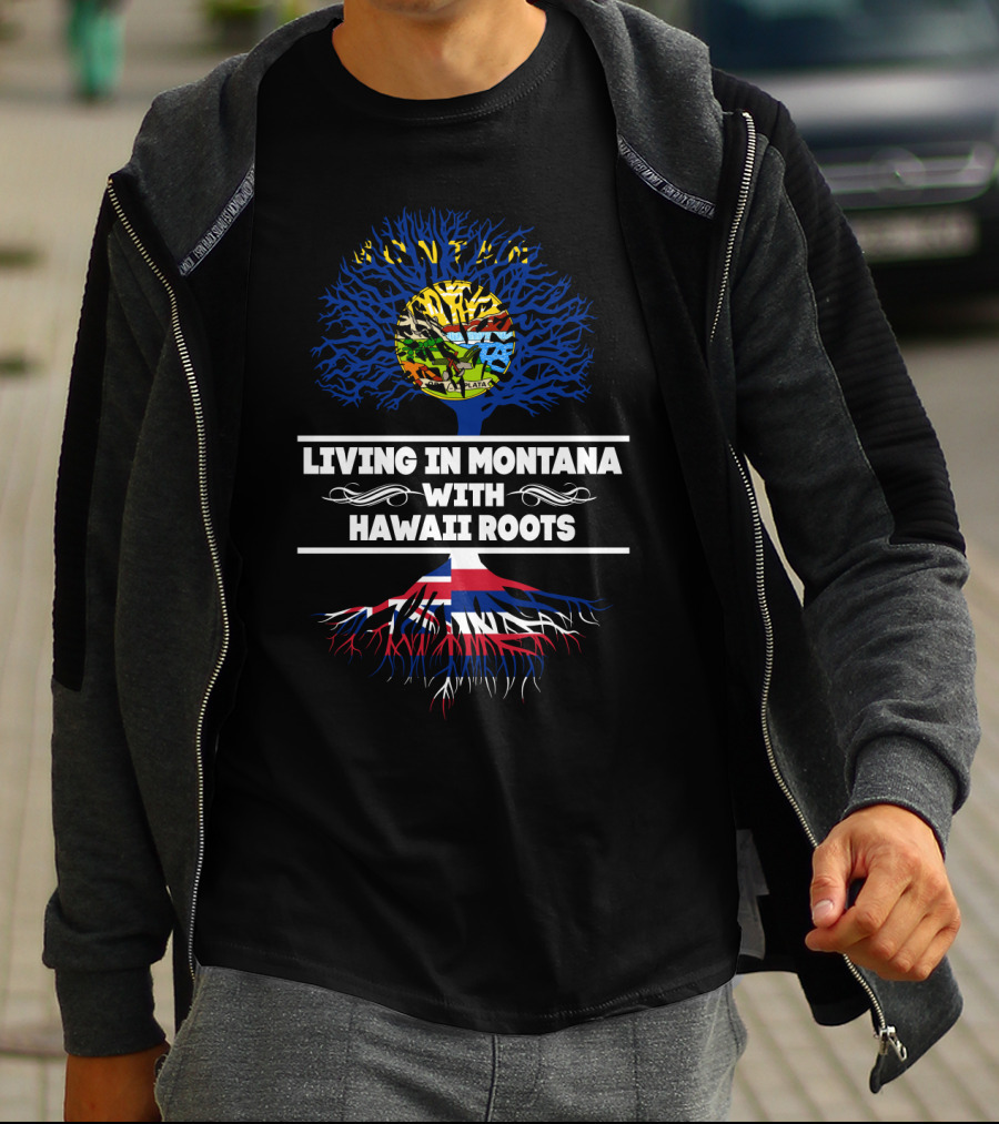 Montana Living Hawaii Roots Tree With Flag And Map T-Shirt