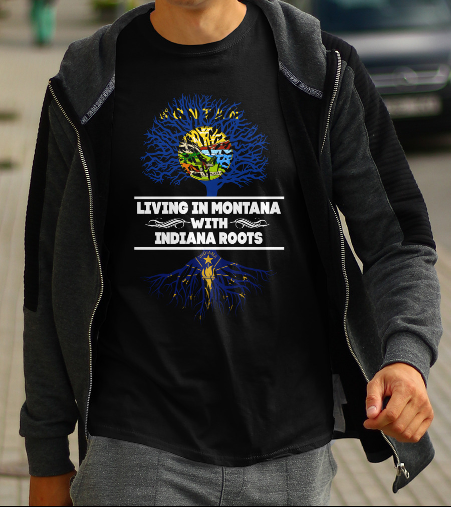 Montana Living Indiana Roots Tree Design With State Flags And Roots Symbolism T-Shirt