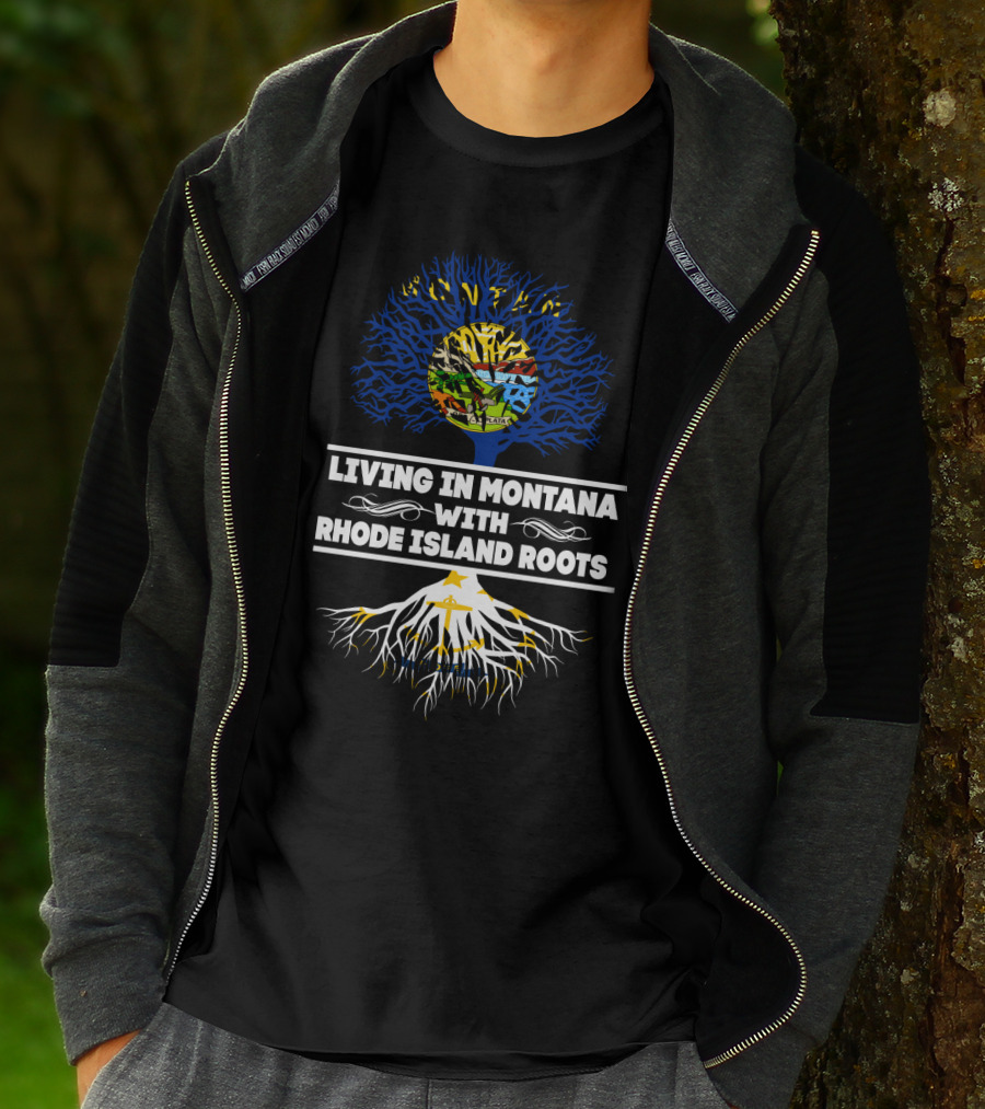 Montana Heritage Tree With Rhode Island Roots Connection Displaying State Flags T-Shirt