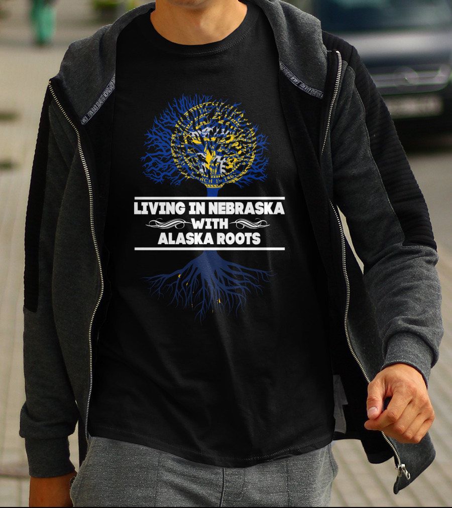Living In Nebraska With Deep Alaska Roots And State Seal Tree T-Shirt