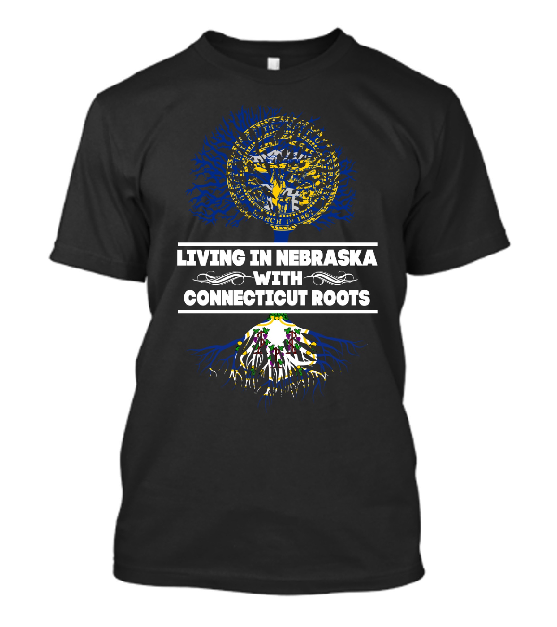 Nebraska Living With Connecticut Roots State Seal Tree T-Shirt