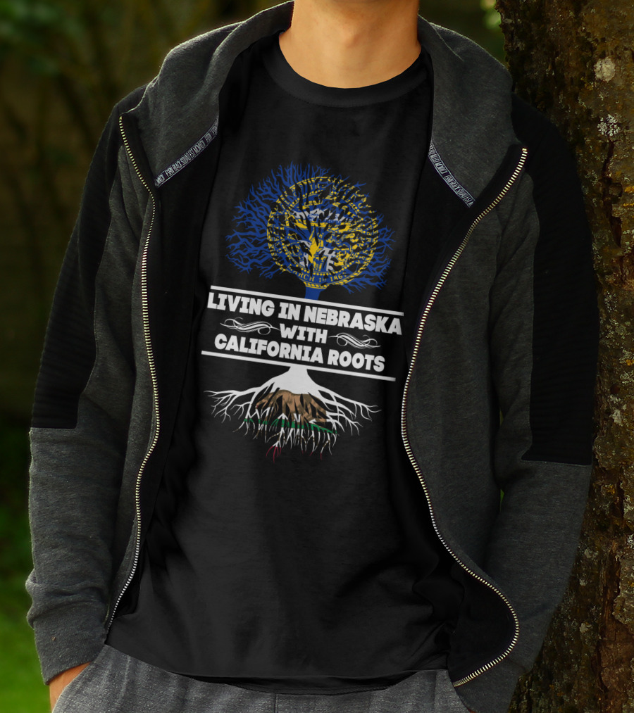 Nebraska Seal Tree Living In Nebraska With California Roots T-Shirt