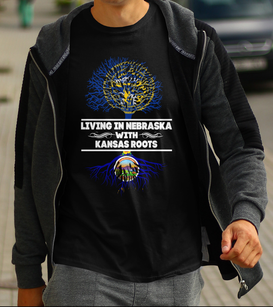 Living In Nebraska With Deep Kansas Roots Featuring State Seals T-Shirt