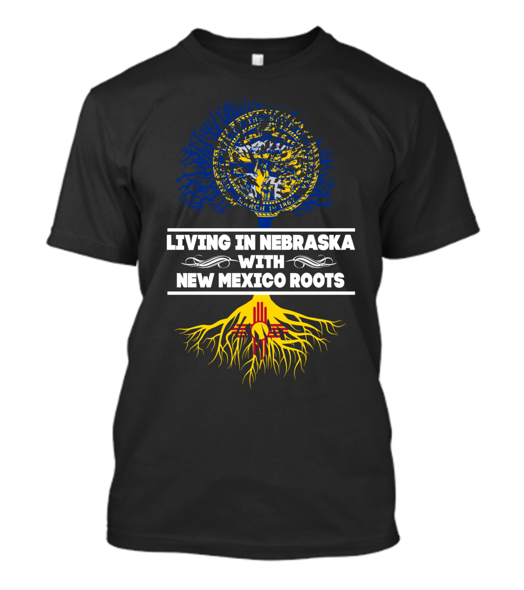 Nebraska Heritage With New Mexico Origins: State Seal And Zia Symbol Tree T-Shirt