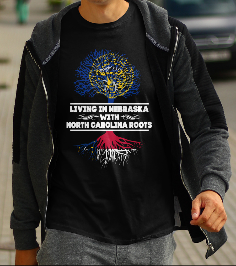 Nebraska Living With Deep North Carolina Roots State Love Tree T-Shirt