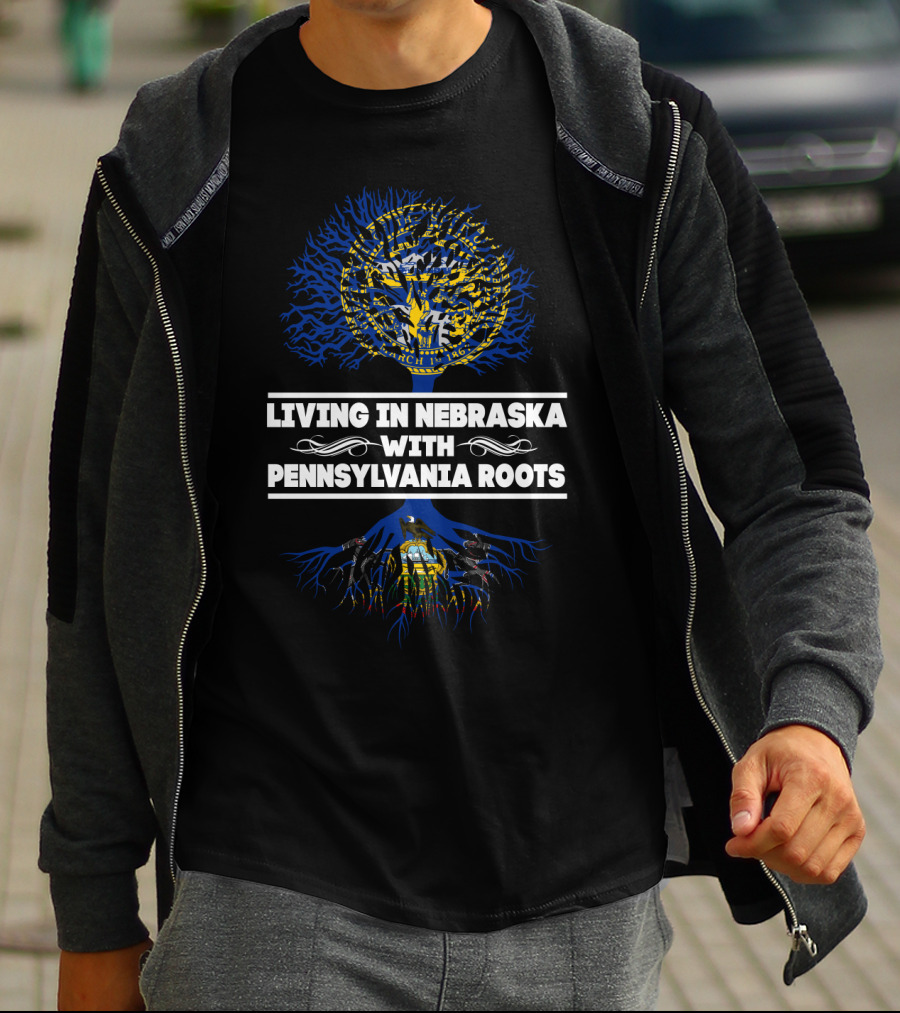 Nebraska Life Pennsylvania Ancestry Connection With Dual State Seals And Tree T-Shirt