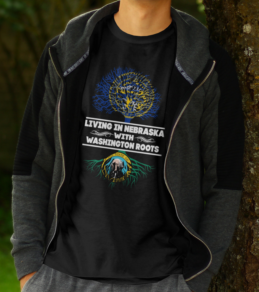 Living In Nebraska With Washington Roots State Seals And Tree T-Shirt