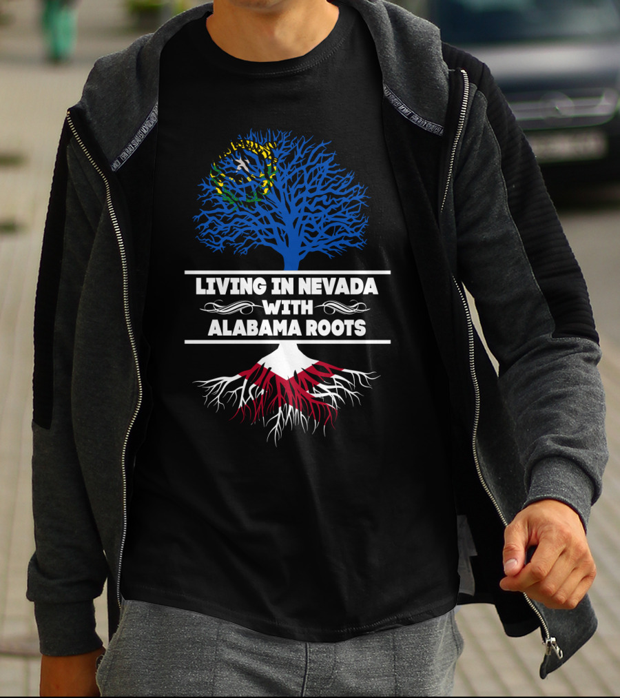 Nevada Life With Deep Alabama Heritage Illustrated By Tree Design And State Colors T-Shirt