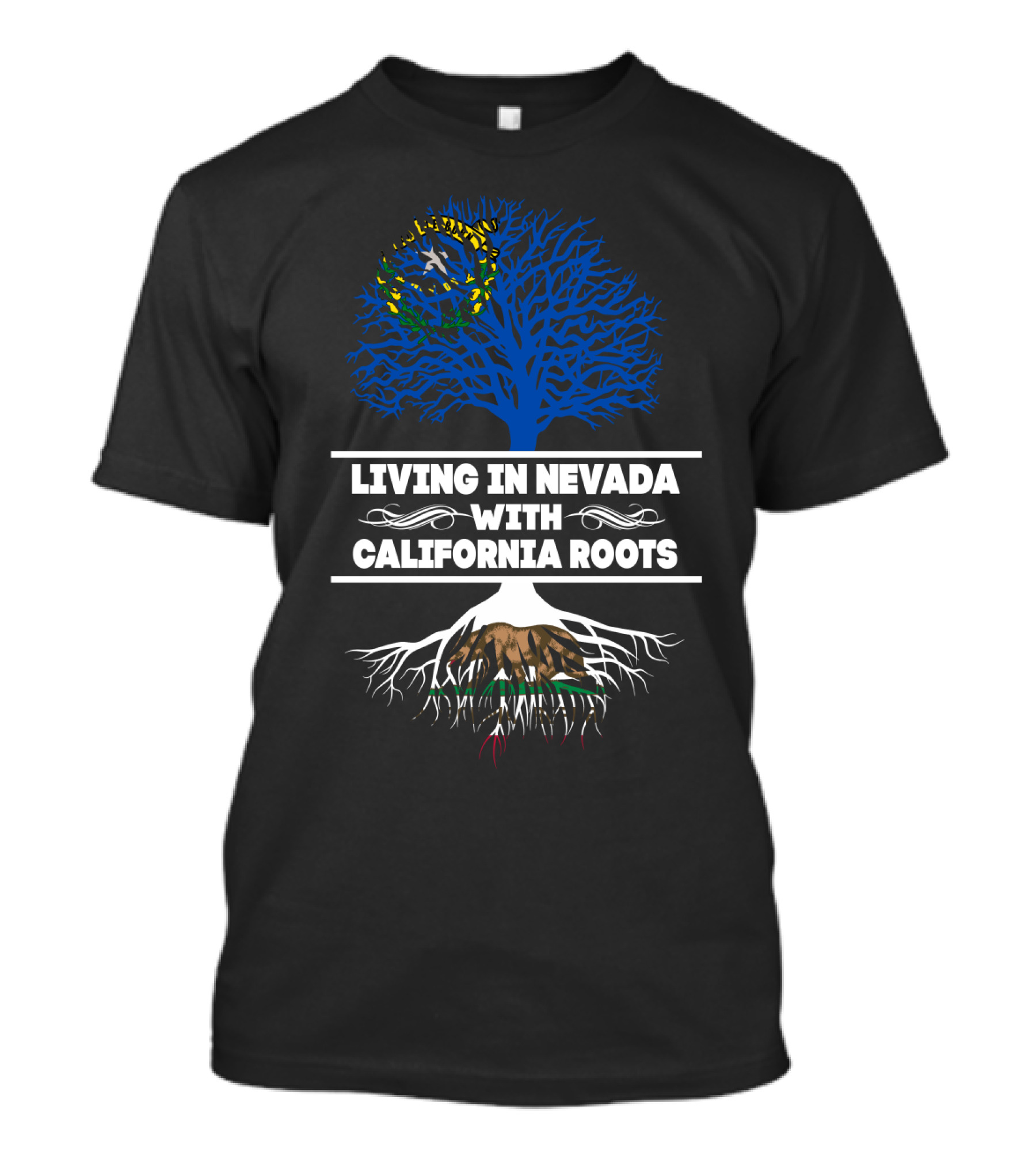 Living In Nevada With California Roots Blue Tree T-Shirt