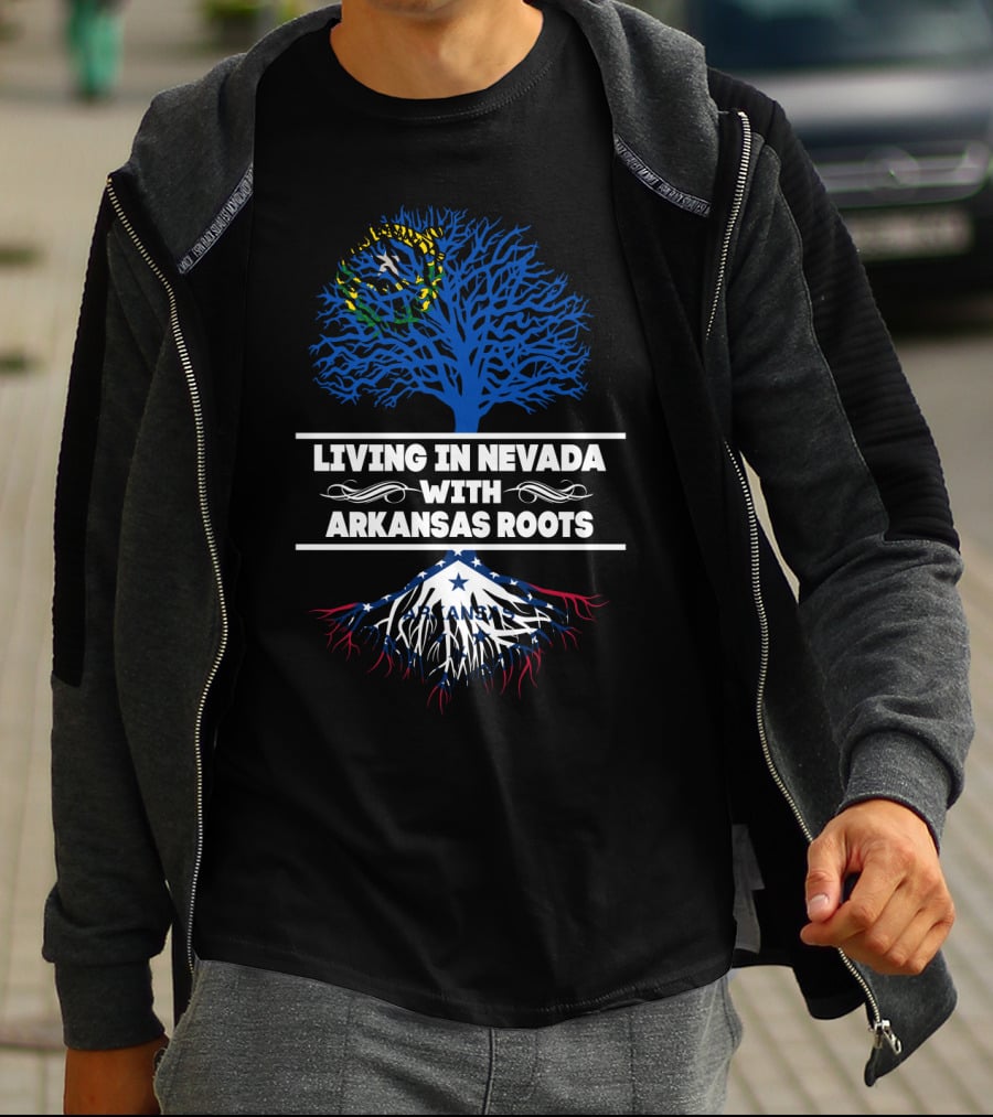 Living In Nevada Embracing Arkansas Roots With Tree And Roots Symbolism T-Shirt