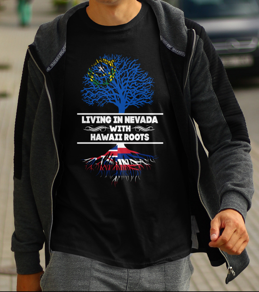 Nevada Life With Hawaiian Heritage Symbolized By Blue Tree And Vibrant Roots T-Shirt