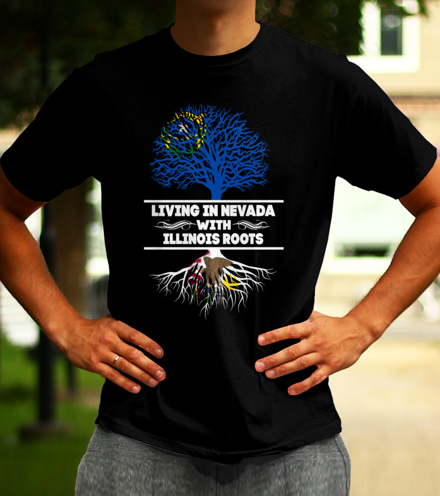 Living In Nevada With Illinois Roots Brazil Flag Tree American Eagle Roots T-Shirt
