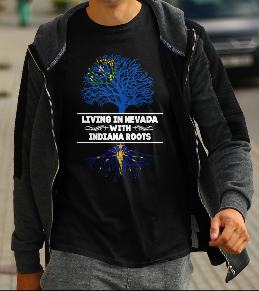 Nevada Living Indiana Roots Blue Tree Design Featuring State Symbols T-Shirt