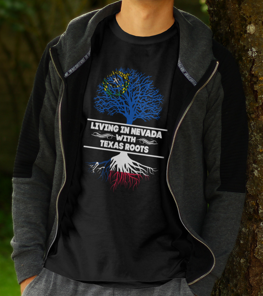 Nevada State Pride With Texas Flag Roots Tree T-Shirt