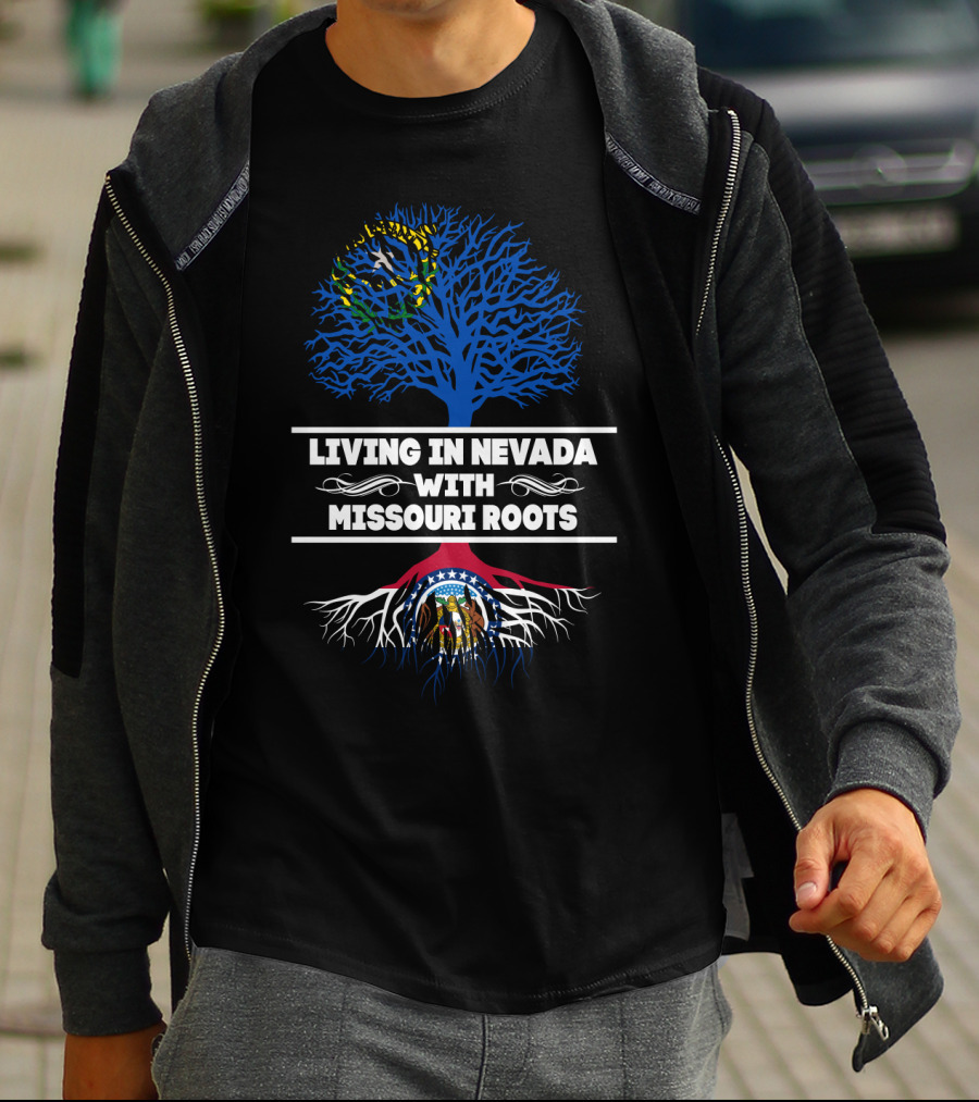 Nevada And Missouri State Flag Tree Roots Connection T-Shirt